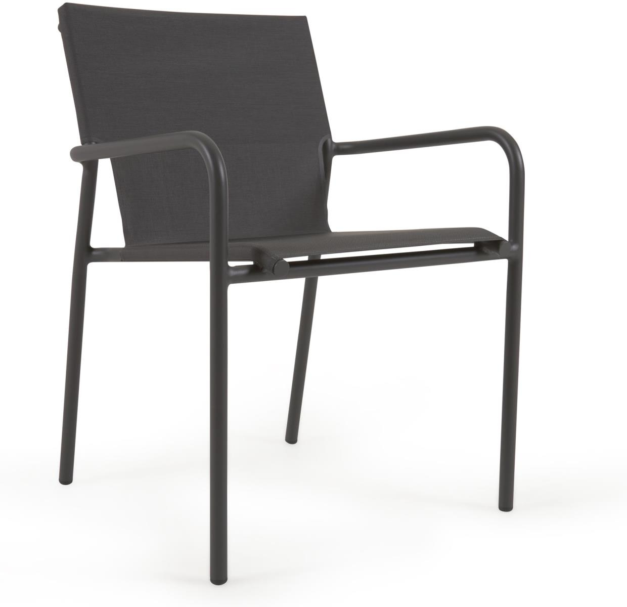 Udendørs spisestol Kave Home Zaltana  -  sort aluminium & textilene, stabelbar