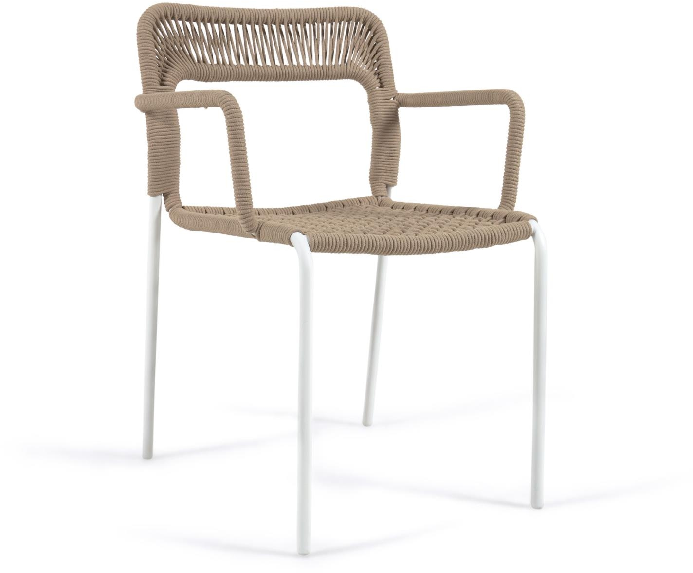 Udendørs spisebordsstol Kave Home Cailin med håndflettet beige sæde, galvaniseret stålramme og stabelbar op til 4 stole