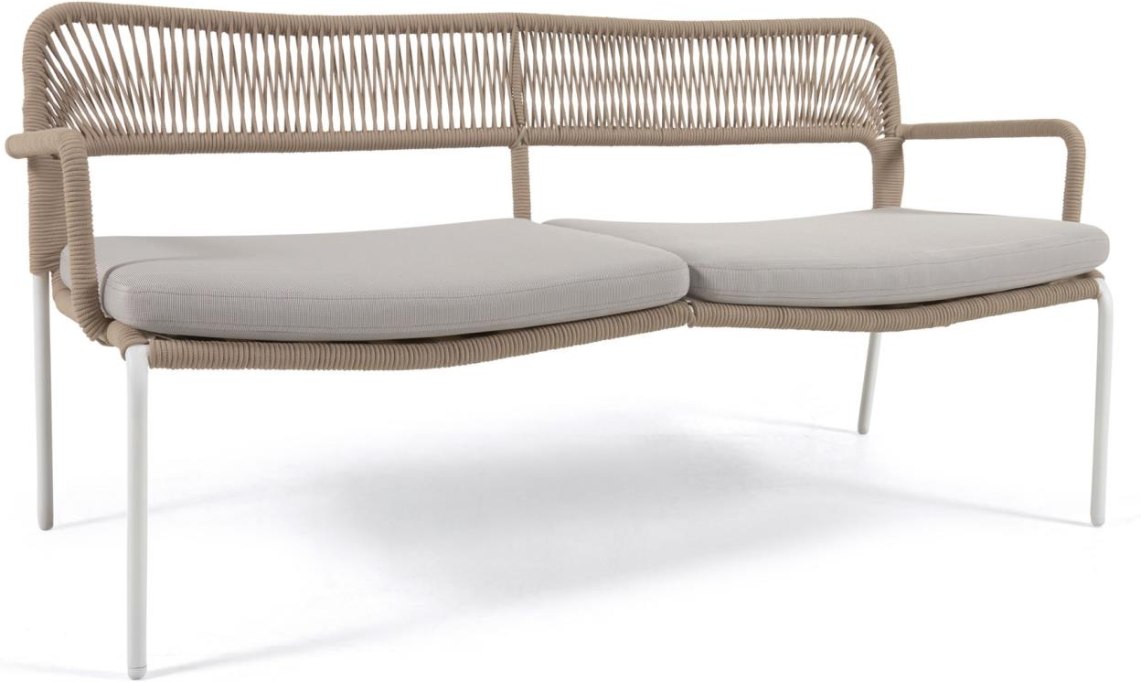 Udendørs 2-personers sofa Kave Home Cailin beige galvaniseret stål med håndvævet reb og vandafvisende puder