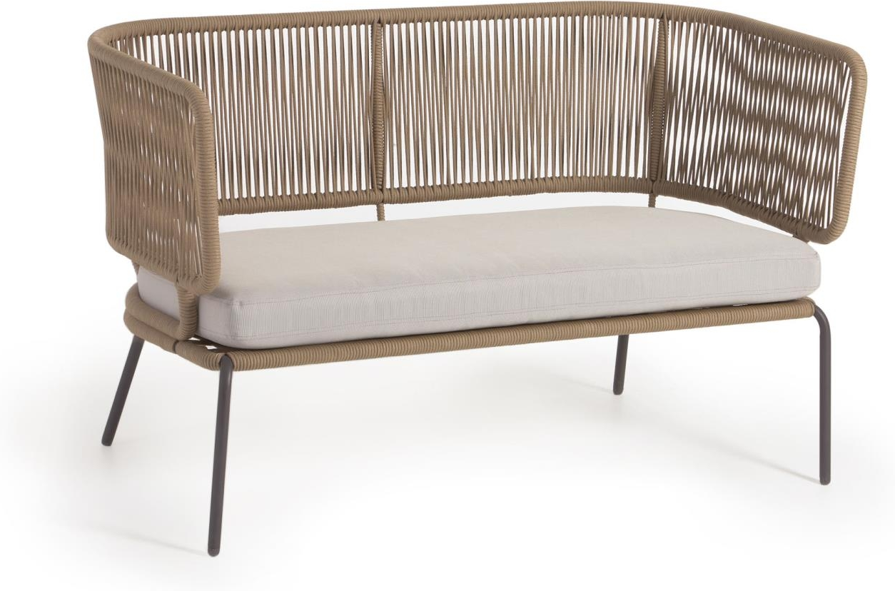 Udendørs 2-personers loungesofa Kave Home Nadin galvaniseret stål og håndvævet snor beige