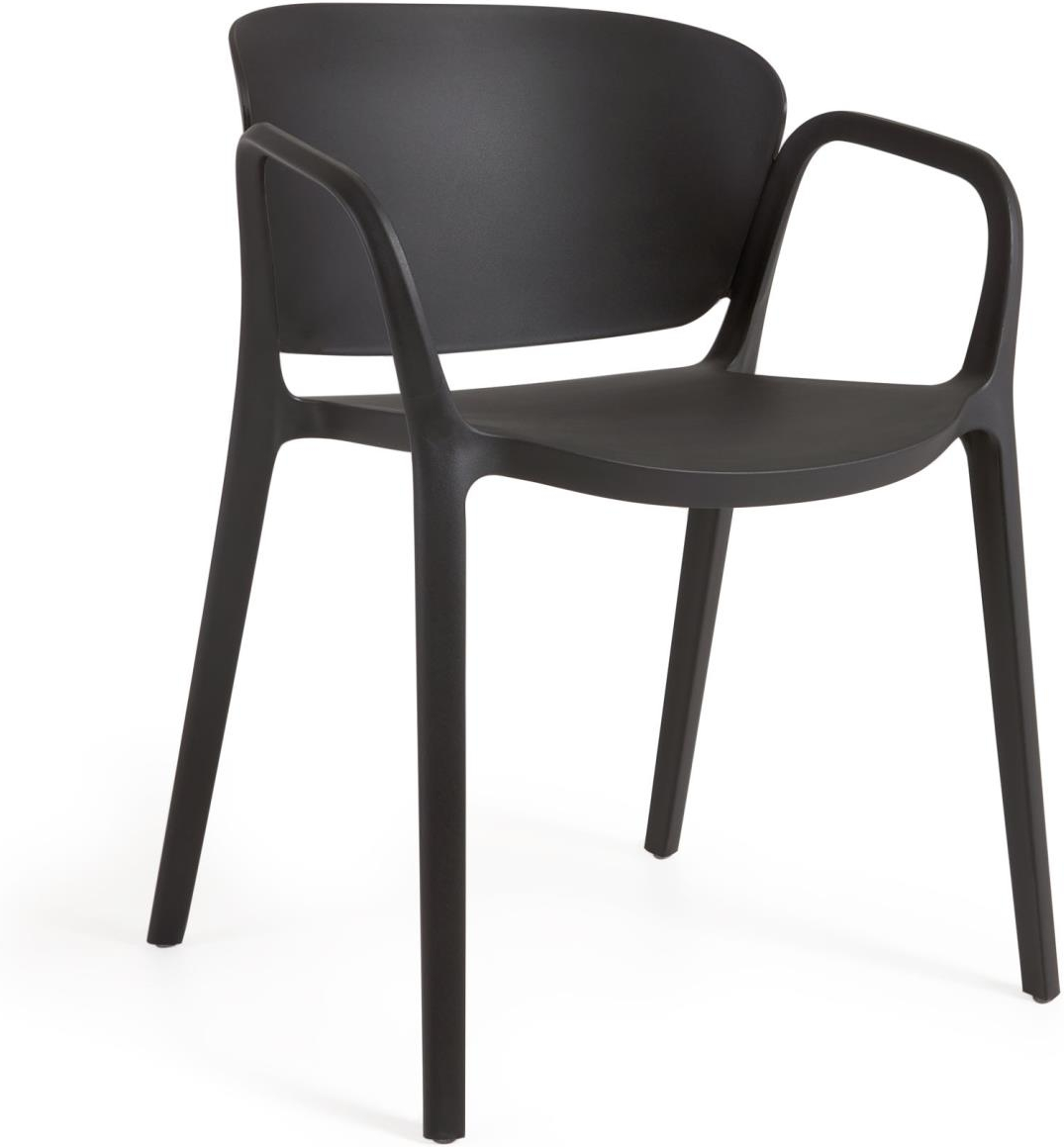 Udendørs spisebordsstol Kave Home Ania sort polypropylen med armlæn stabelbar UV-resistent H76xB55xL60 cm
