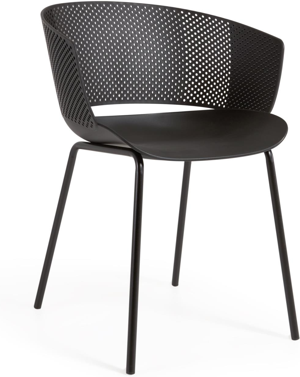 Udendørs spisebordsstol Kave Home Yeray sort, moderne plast- og stålstol UV-resistent, terrasse- og spisestuestol