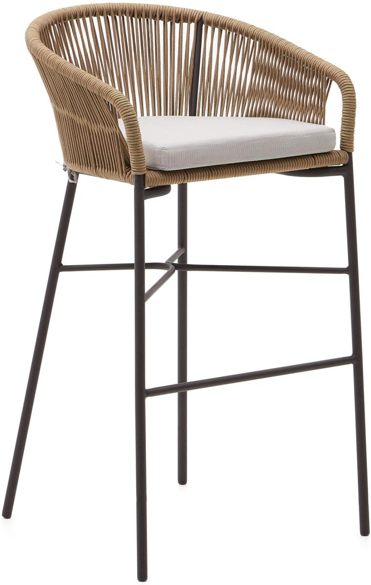 Udendørs barstol Kave Home Yanet håndflettet reb og galvaniseret stål med aftagelig pude, beige