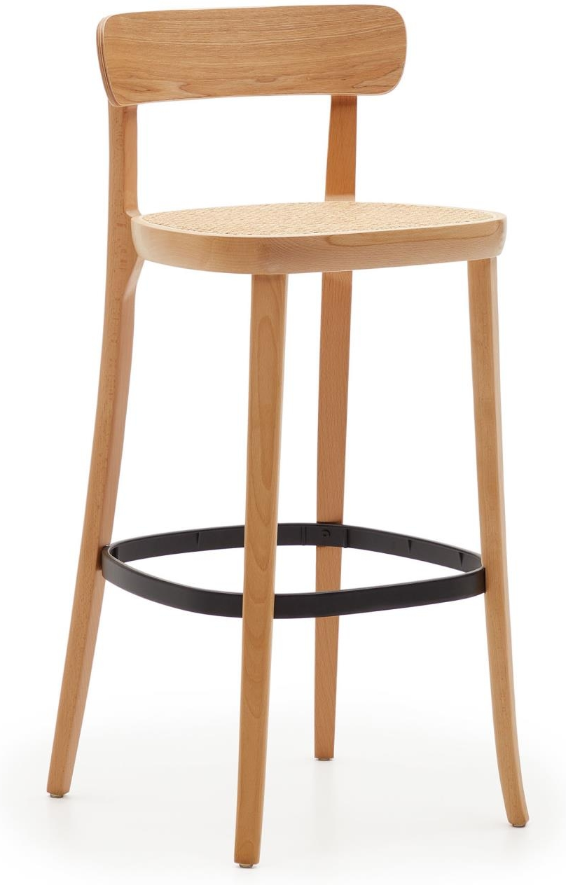 Barstol Kave Home Romane  -  natur rattan sæde & klarlakeret bøgetræ, 104 cm barhøjde