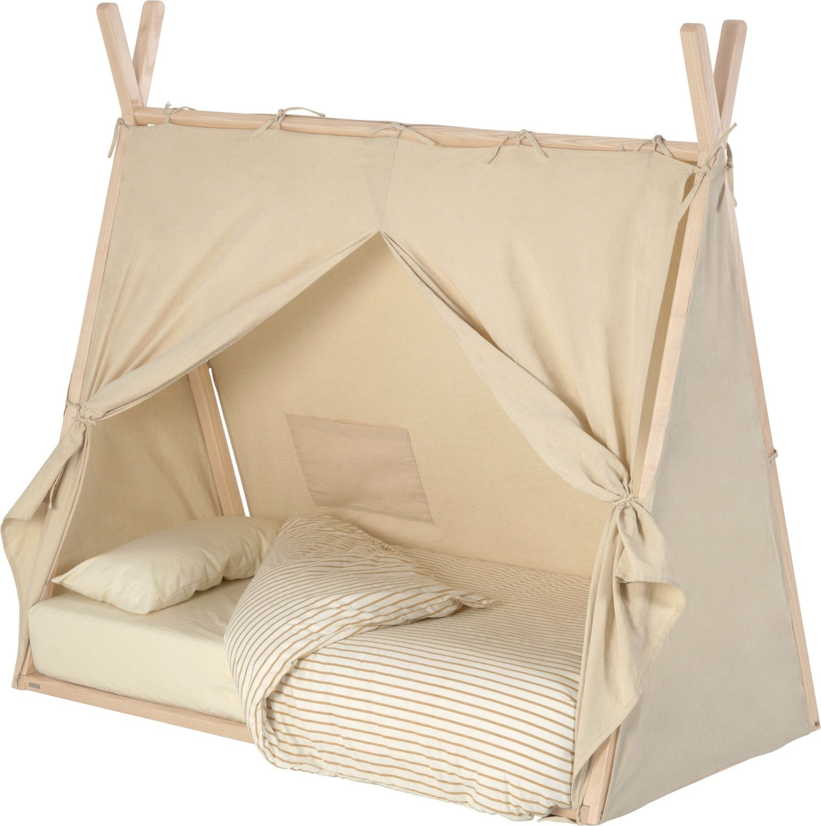 Baldakin Kave Home Maralis sengedraperi beige i naturlige fibre, luftigt design til børneværelset