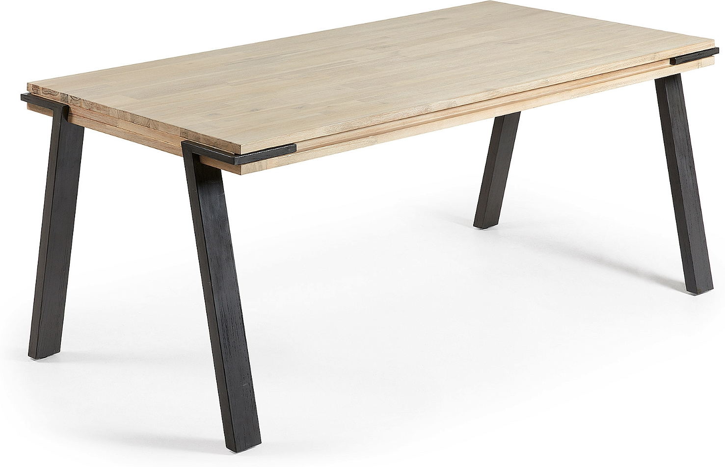 Spisebord Kave Home Thinh i massivt akacietræ med sortmalede stålben 160x90x75 cm industrielt rustikt