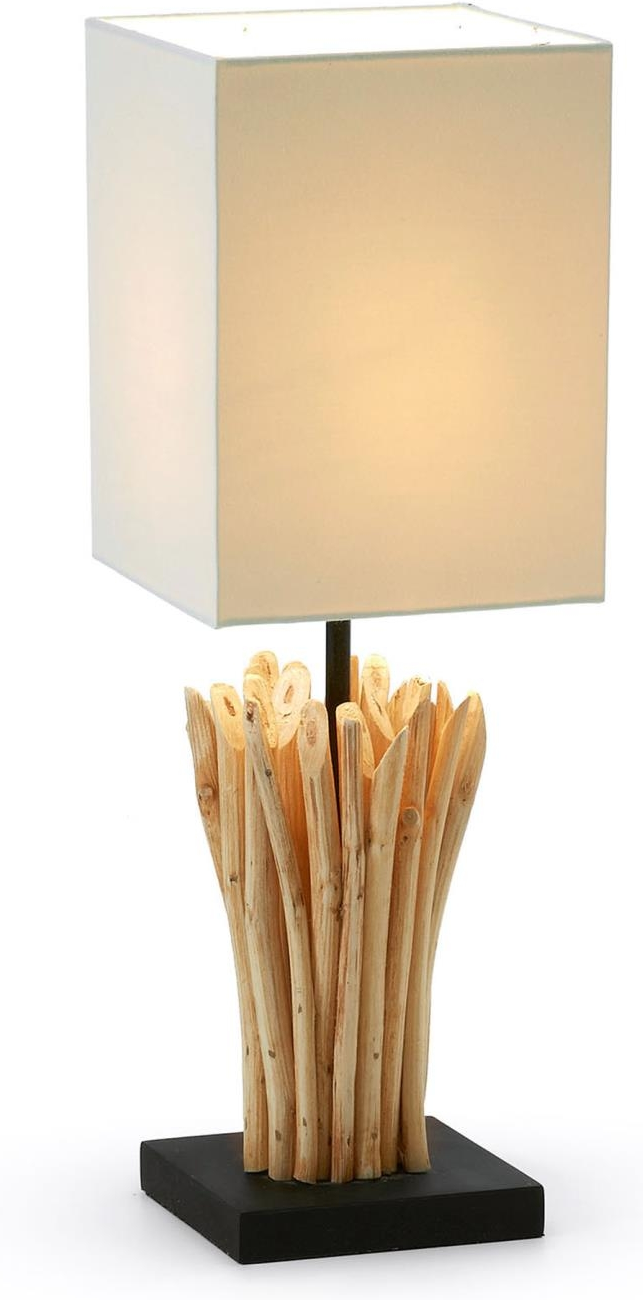Bordlampe Kave Home Boop rustik massiv træ med bomuldsskærm natur/beige