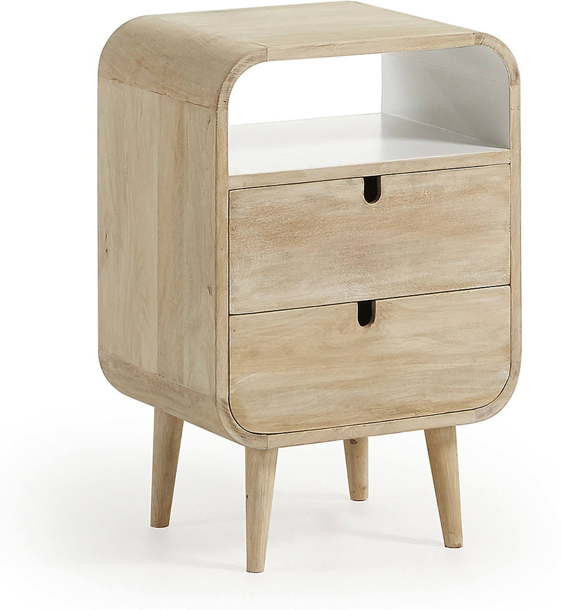 Sengebord Georg  -  Kave Home massivt mangotræ med hvidlakeret bordplade, H60ÃB30ÃL40 cm