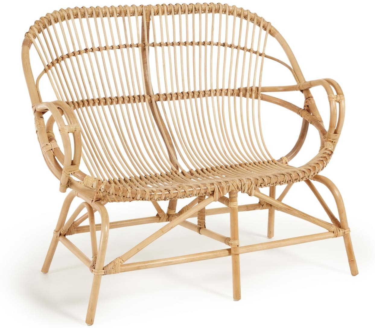 Sofabænk Kave Home Mimosa i naturlig rattan håndlavet  -  rustik kolonial stil
