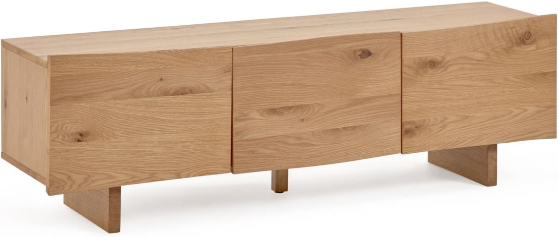 TV-bord Kave Home Rasha i naturfinér med 3 soft-close låger og kabelstyring 160x41x45 cm