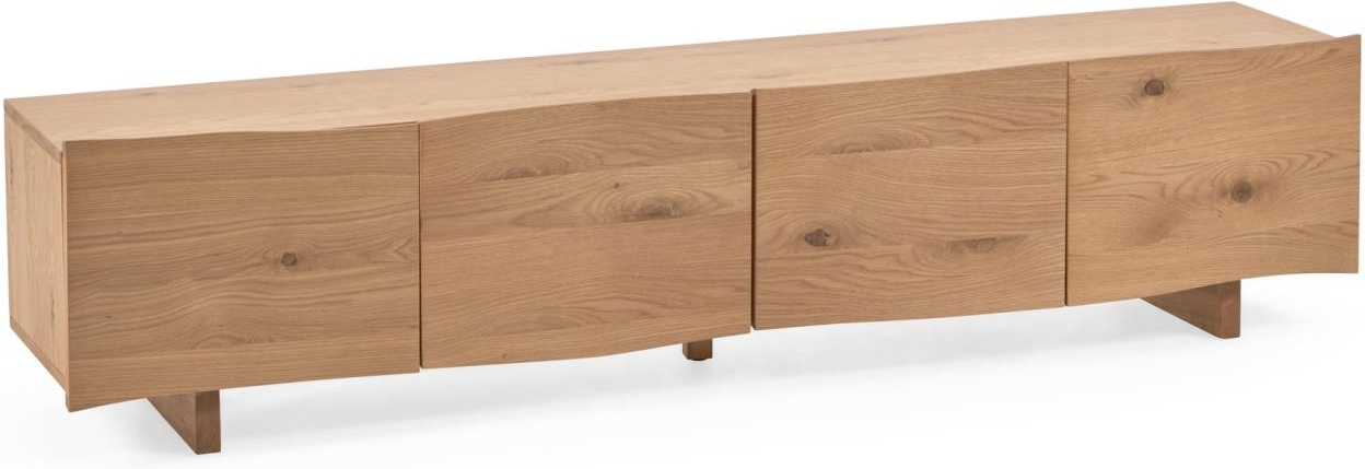 TV-bord Kave Home Rasha rustik natur egetræsfiner, 200x49 cm, 4 blødlukkende døre, kabelstyring