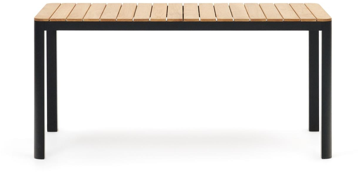 Udendørs spisebord Kave Home Bona 6-personers aluminium & teak 163x90 cm sort/natur