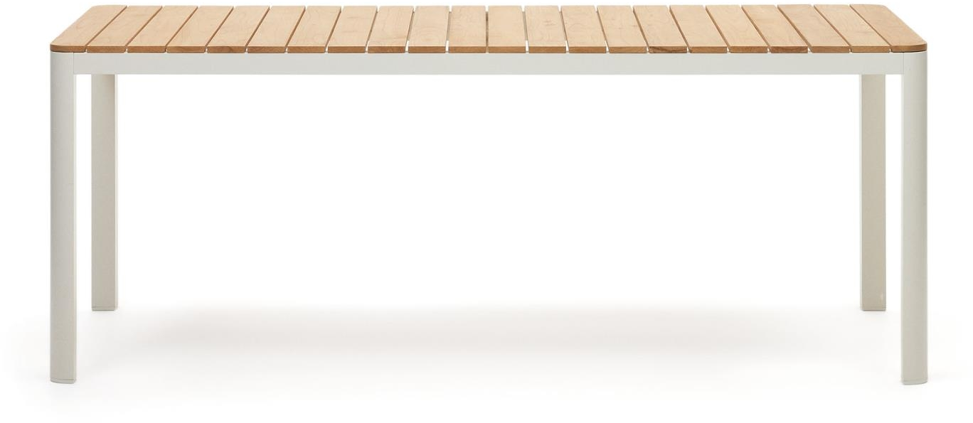 Udendørs spisebord Kave Home Bona serie 200Ã100 cm aluminium og teak hvid/natur
