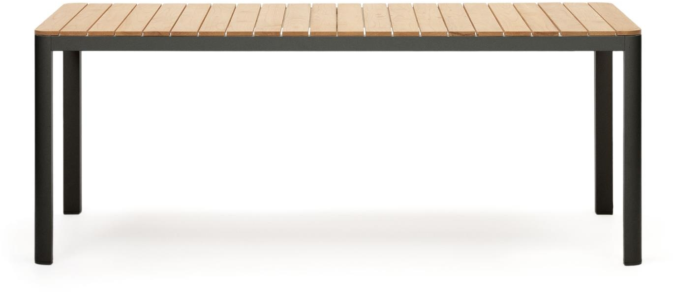 Udendørs spisebord Kave Home Bona aluminium & teak 200Ã100 cm sort/natur til 8 personer