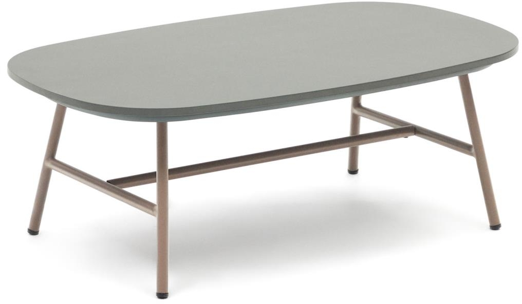 Udendørs sofabord Kave Home Bramant med cementfiberbordplade og buet stålbase lilla L100ÃB60ÃH35 cm