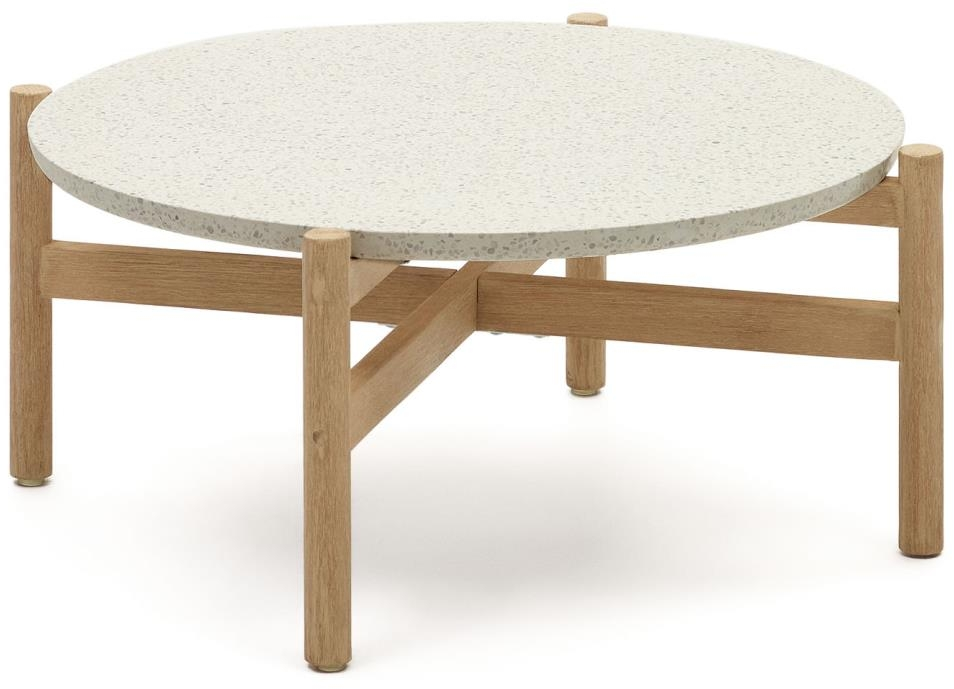 Udendørs sofabord Kave Home Pola i cement og FSC eukalyptustræ natur 88,5x88,5x38 cm