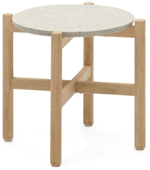 Udendørs sidebord Kave Home Pola, cement og eukalyptustræ natur 54,5Ã48 cm