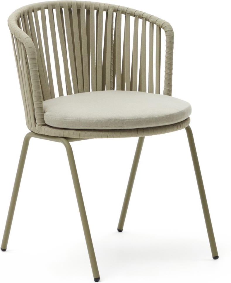 Udendørs spisebordsstol/terrassestol Kave Home Saconca, galvaniseret stål med håndvævet snor-ryglæn, beige