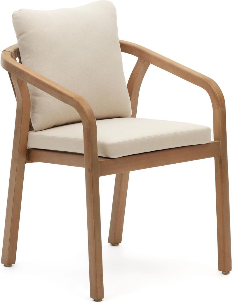 Udendørs spisebordsstol med armlæn Kave Home Malaret i eukalyptustræ og håndvævet snor UV-resistent havestol beige/natur H75ÃB58ÃL65 cm