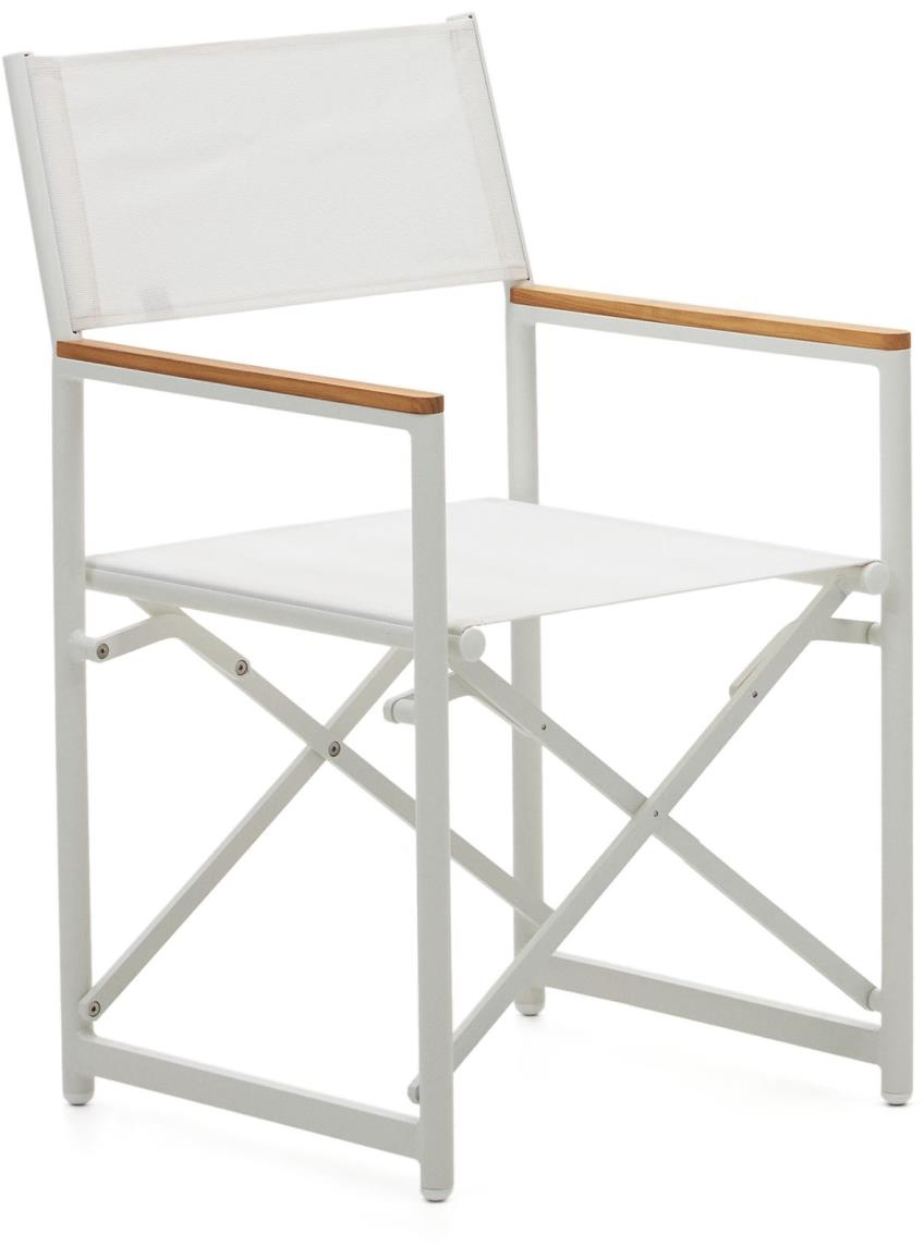 Udendørs klapstol Kave Home Llado foldbar i teak og aluminium hvid natur