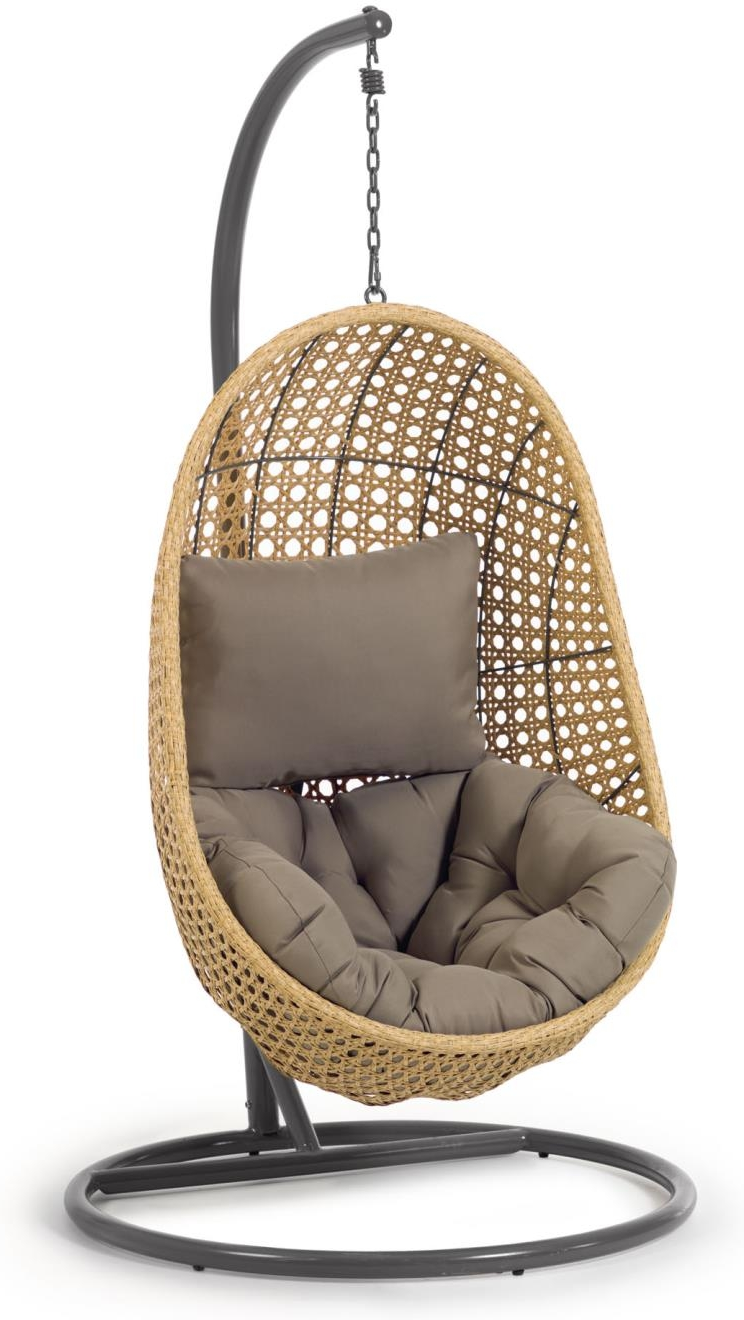 Udendørs hængestol med stativ Kave Home Cira i sort polyrattan med grå pude