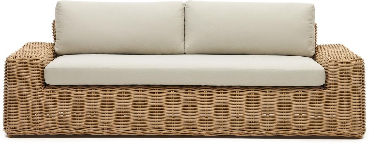 Udendørs 3-personers loungesofa Kave Home Portlligat kunstrattan beige/hvid  -  kolonial rustik