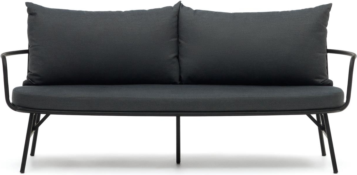 2-personers udendørs sofa Kave Home Bramant i sort stål til overdækkede rum med aftagelige, vandafvisende puder