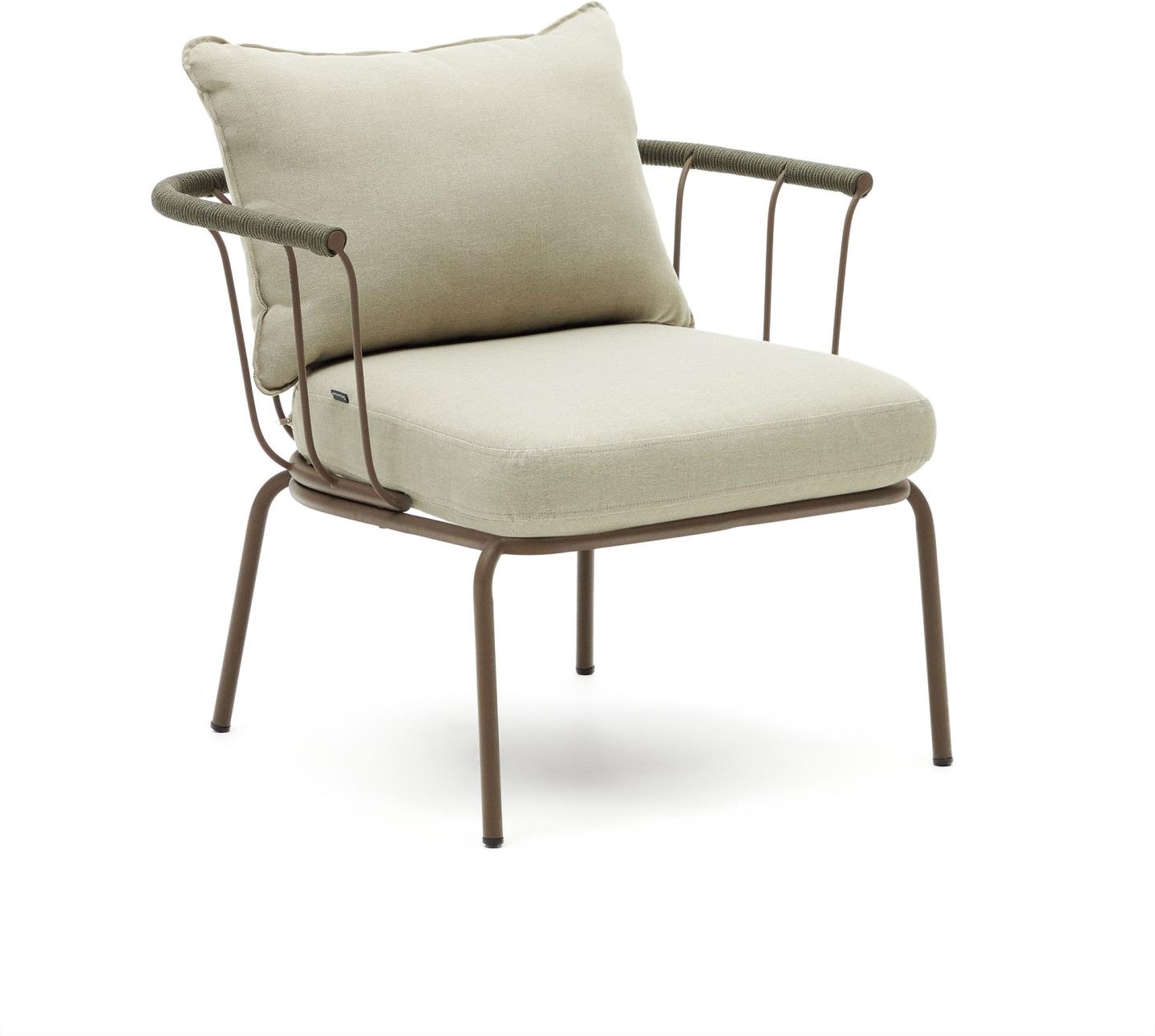 Udendørs lænestol/havestol Kave Home Salguer galvaniseret stål snoredetalje pude H64 B70 D77 cm brun