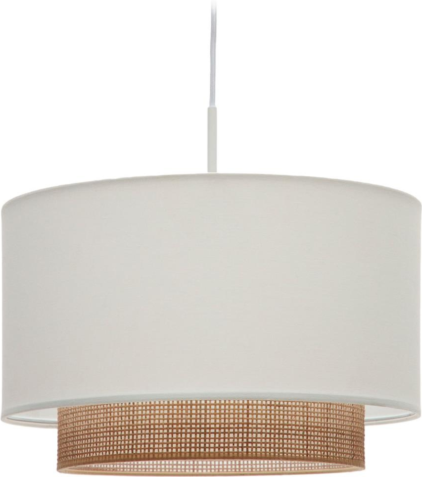 Pendel-lampe loftslampe Kave Home Erna stof og bambus Ø40ÃH25 cm hvid rustik kolonial