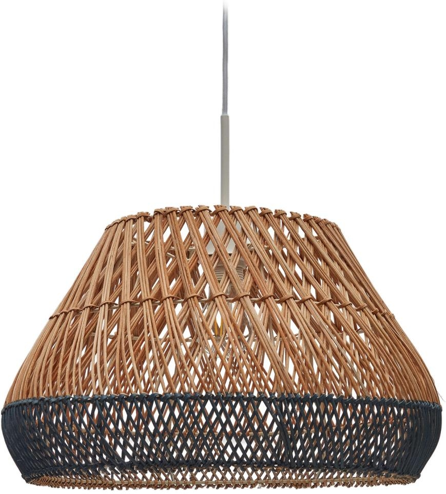 Pendel loftslampe Kave Home Daro i håndvævet rattan natur og blå finish Ø45 cm
