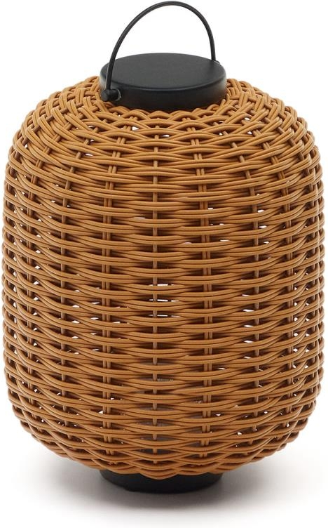 Bordlampe Kave Home Saranella bærbar LED lampe i syntetisk rattan genopladelig USB med 3 lysniveauer brun indendørs/udendørs