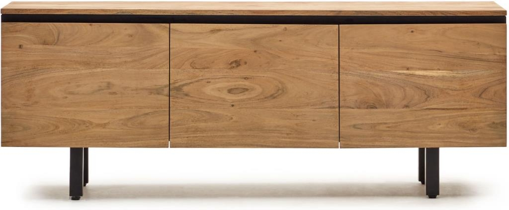 TV-bord/tv-møbel Kave Home Uxue massivt akacietræ natur/sort med sort stållinje 150Ã40Ã58 cm