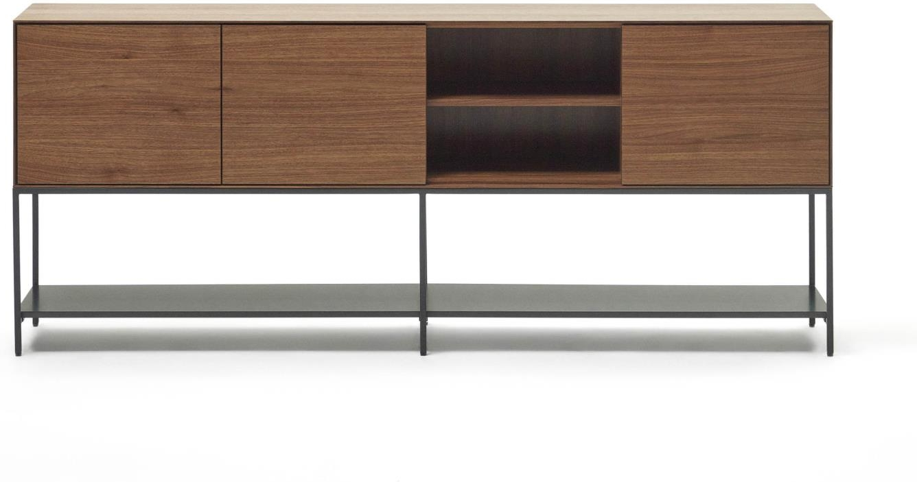 Skænk/sideboard Kave Home Vedrana mørk natur/sort finér med soft close og justerbare stålben 195x40x80 cm