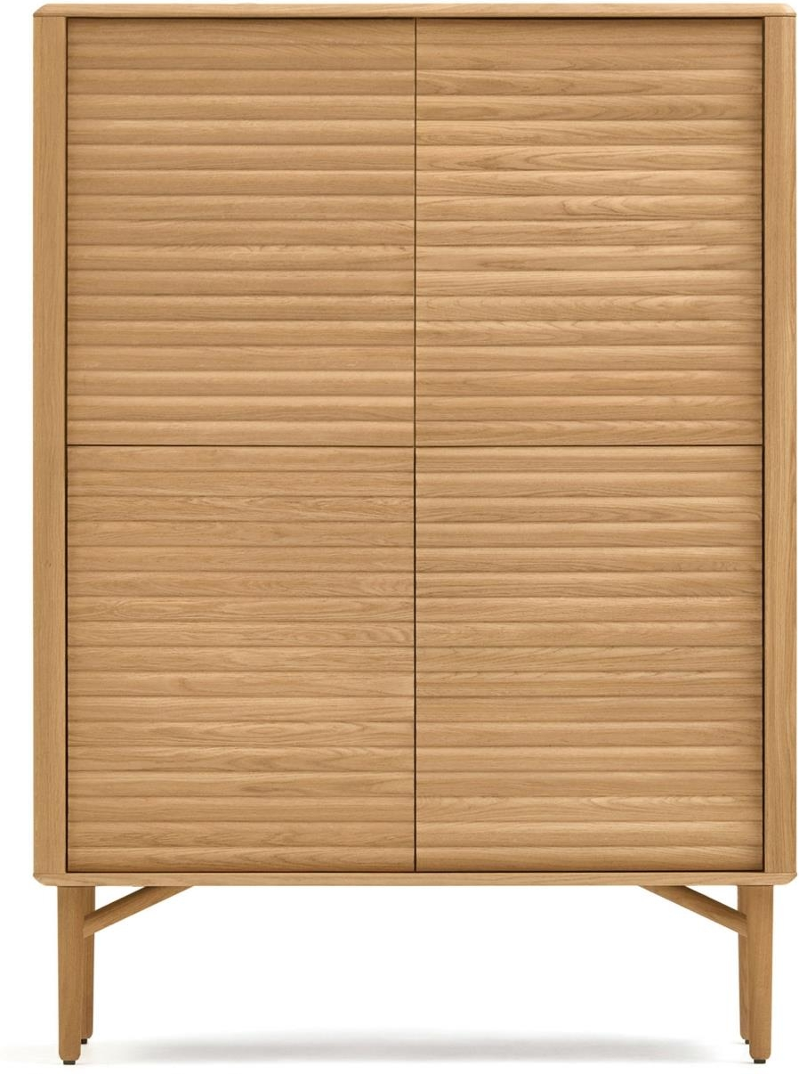 Højskab Highboard Kave Home Lenon i Massivt Træ og Egefinér med 4 Døre og Push-Åbning Nordisk Design