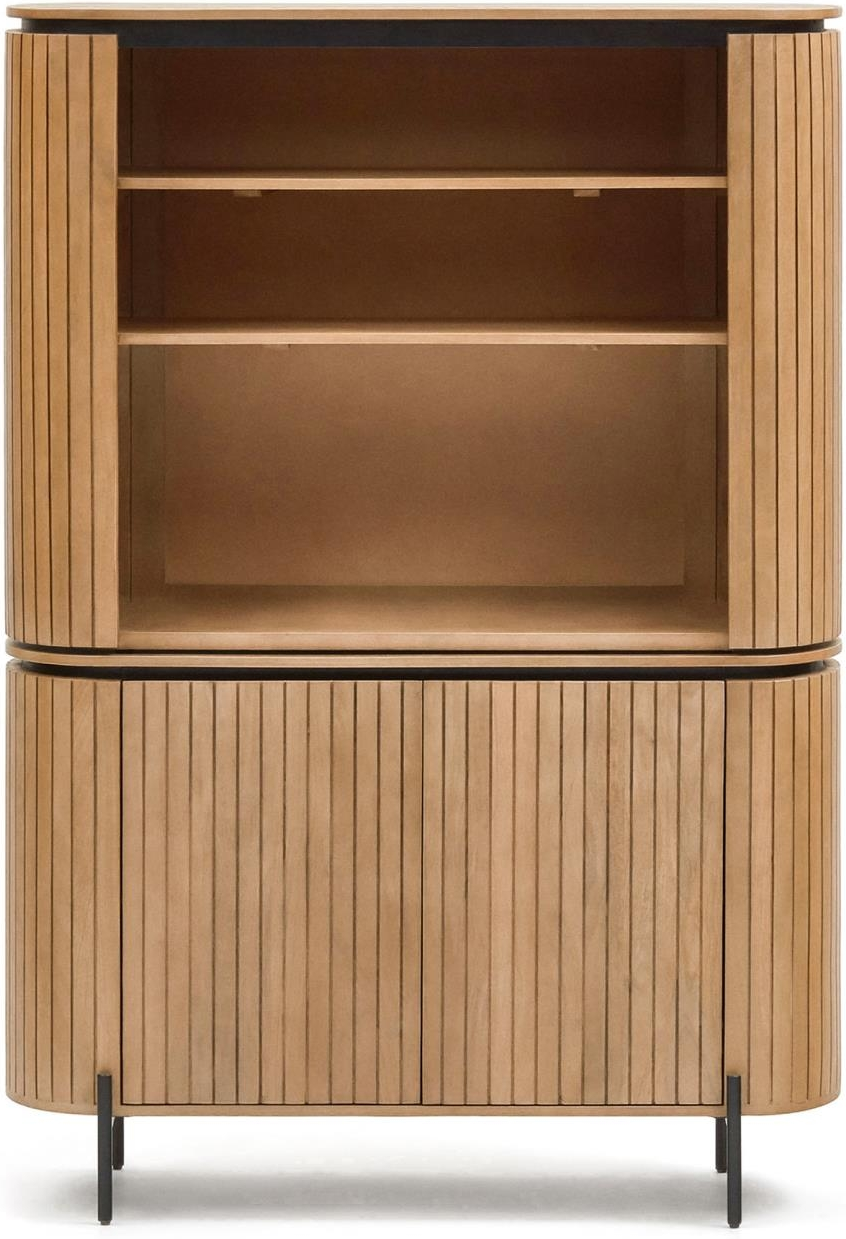 Højskab Kave Home Licia i bæredygtigt massivt mangotræ med bleget finish, jernben og justerbare fødder H170xB45xL120 cm
