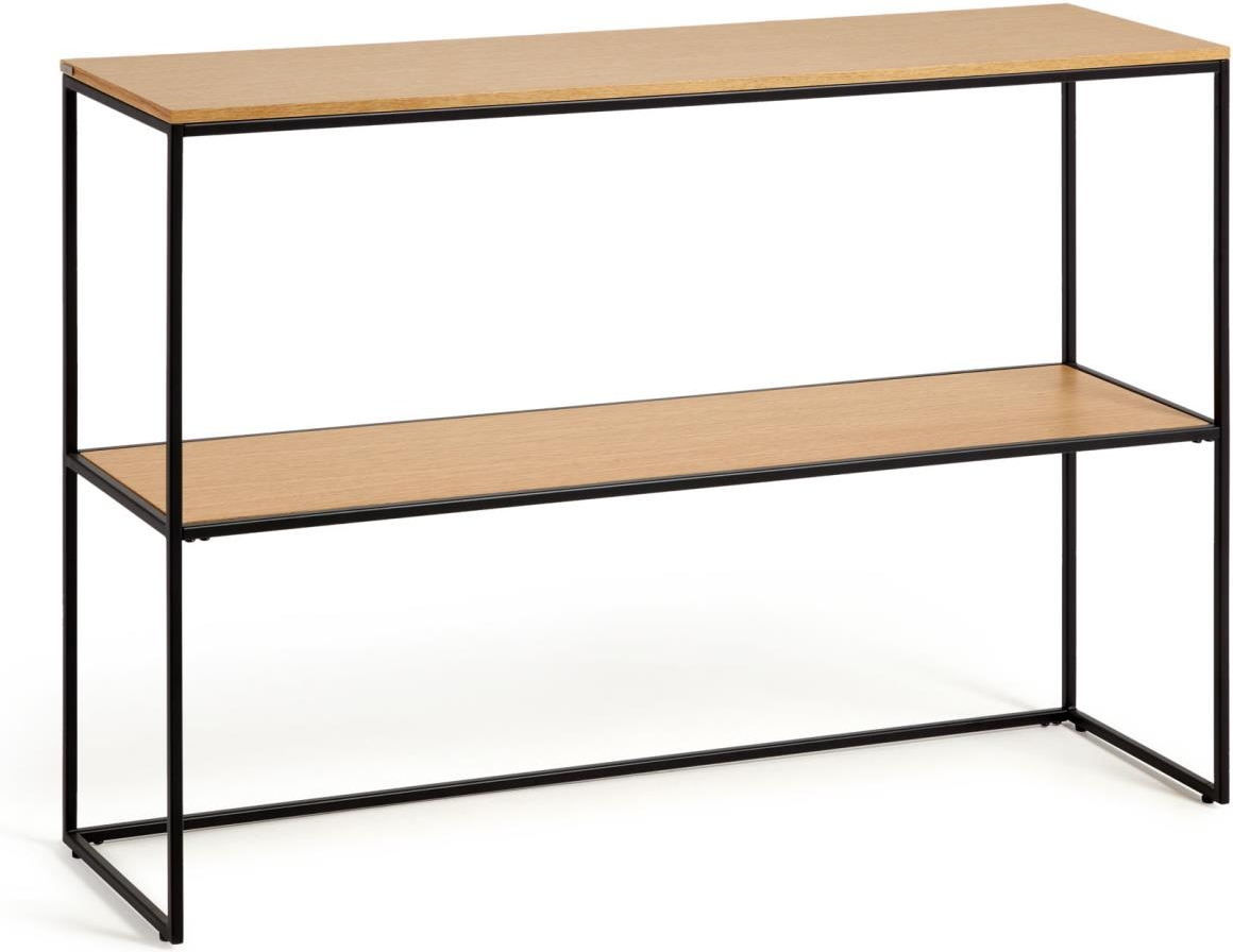 Konsolbord afsætningsbord Kave Home Yoana i egfinér & mat sort metal 120x30x80 cm