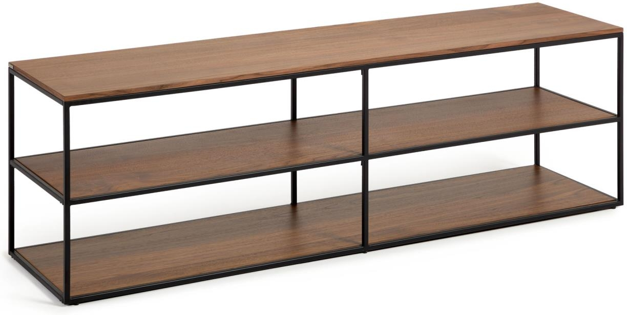 TV-bord Kave Home Yoana tv-bænk i mørk valnøddefiner og sort metal | 160x40x50 cm