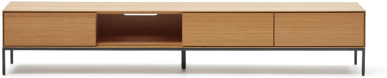 TV-bord/TV-møbel Kave Home Vedrana finértræ og stål 195 x 40 x 35 cm natur/sort regulerbare ben