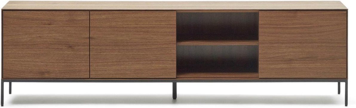 TV-bord Kave Home Vedrana finértræ og stål 195x40x55 cm mørk natur/sort
