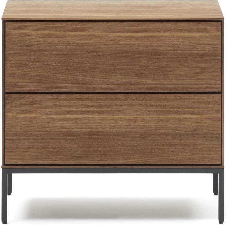 Sengebord Kave Home Vedrana natbord i valnøddefinér med mat antracit stålben H55xL60xD40 cm
