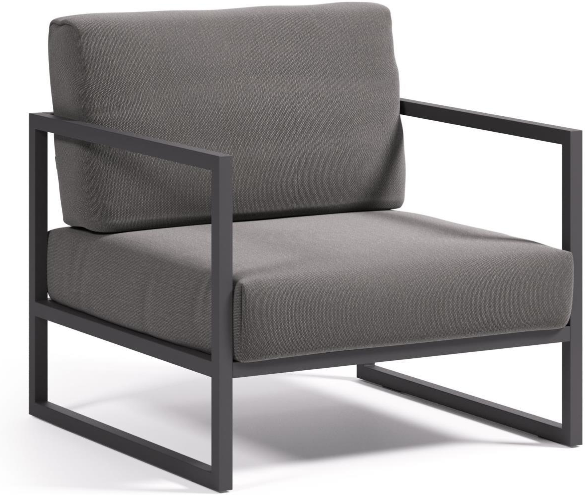 Udendørs lænestol Kave Home Comova i sort aluminium med aftagelige CrevinÂ® puder