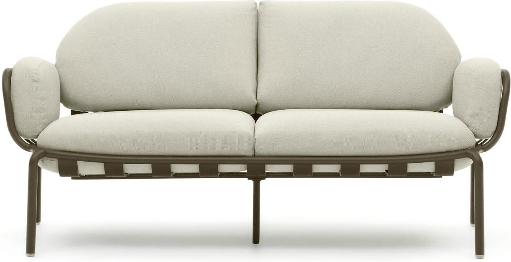 Udendørs 2-personers sofa loungesofa Kave Home Joncols i aluminium, grøn/beige