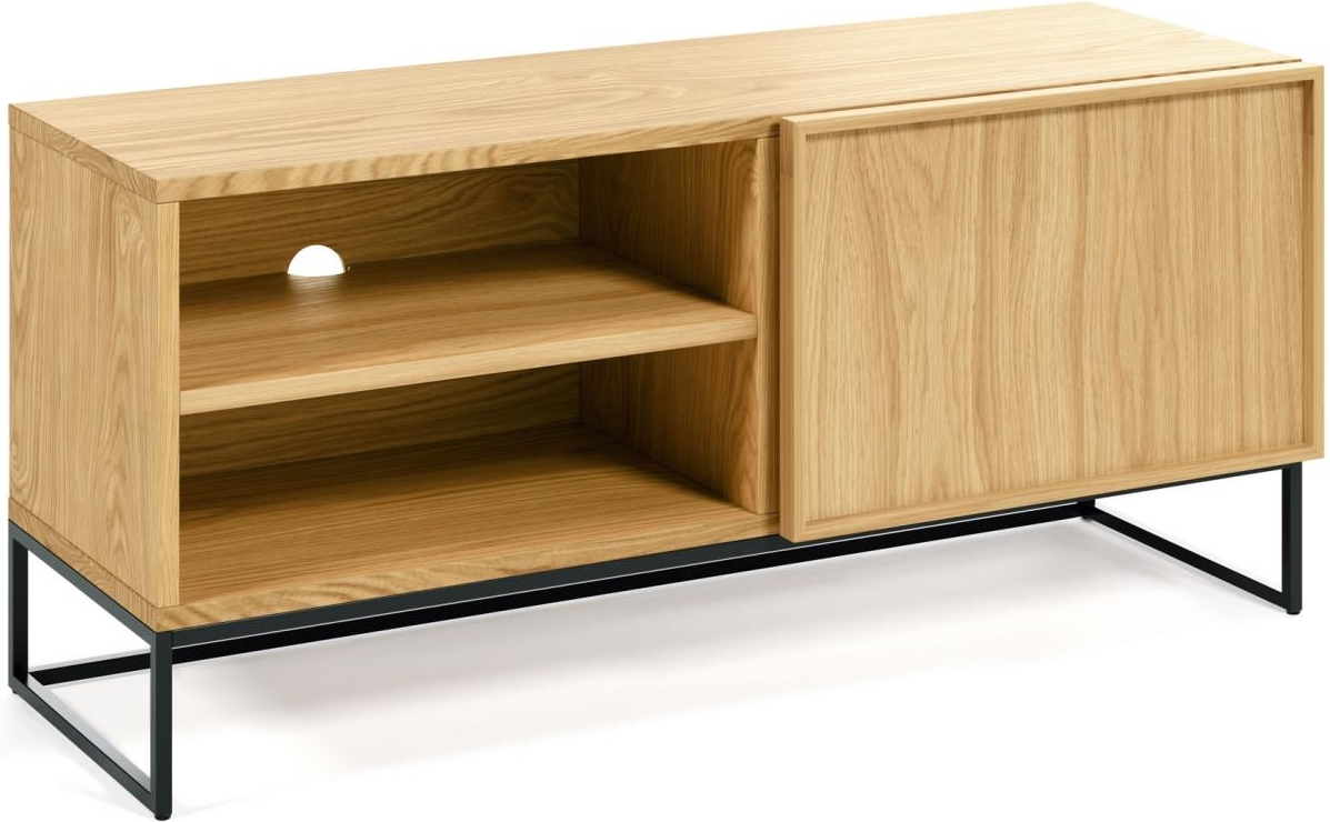 TV-bord mediamøbel Kave Home Taiana egetræ/stål natur med 1 låge 112x42x51 cm