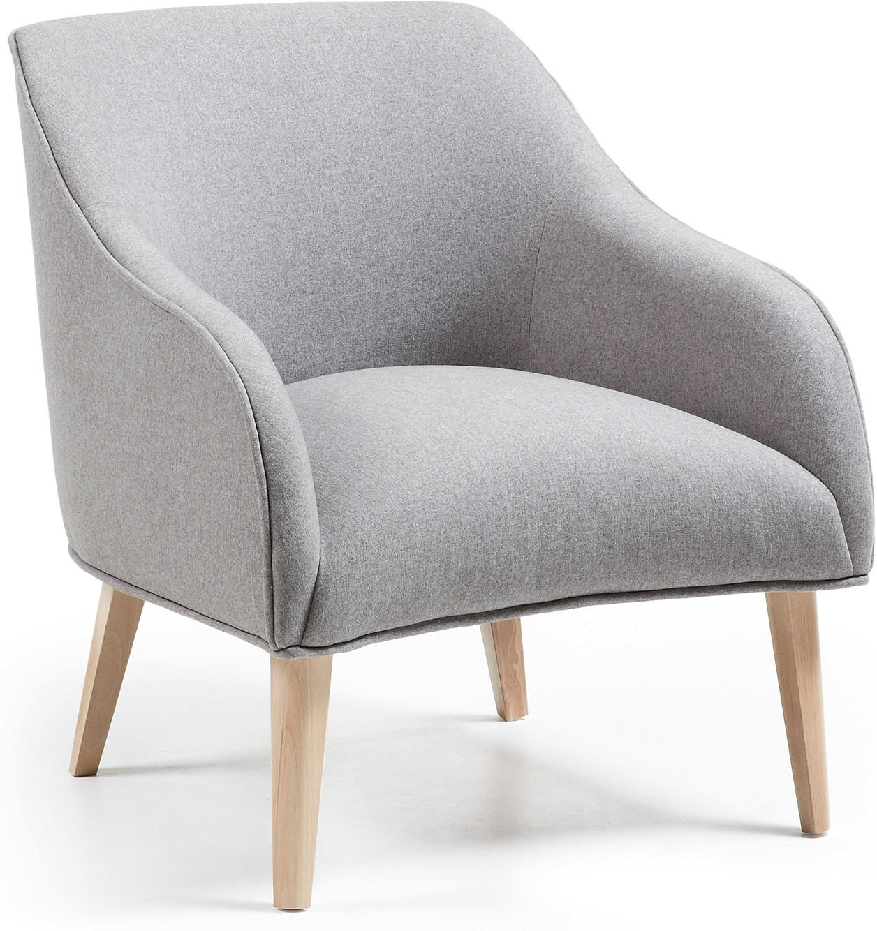Lænestol/relaxstol Kave Home Bobly nordisk design grå/natur plettebestandigt Teflon-behandlet Varese-stof massivt bøgetræ ben