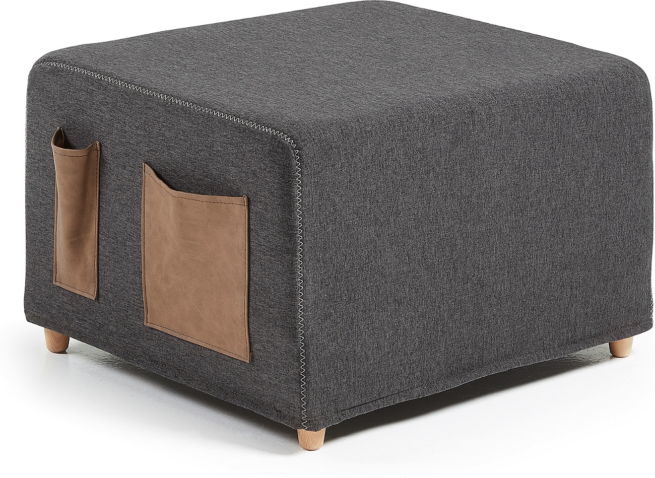 Pufseng foldbar Kave Home Kos  -  sort teflonbehandlet stof & skum-madras med bøgetræben, gæsteseng 70 x 180 cm