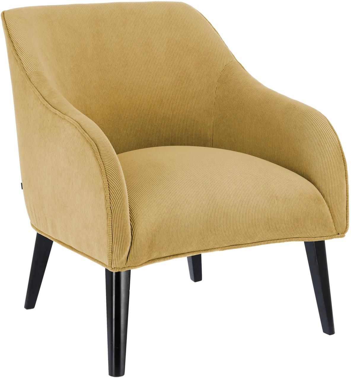 Lænestol Kave Home Bobly sennepsgul corduroy salonstol med bøg/wenge ben