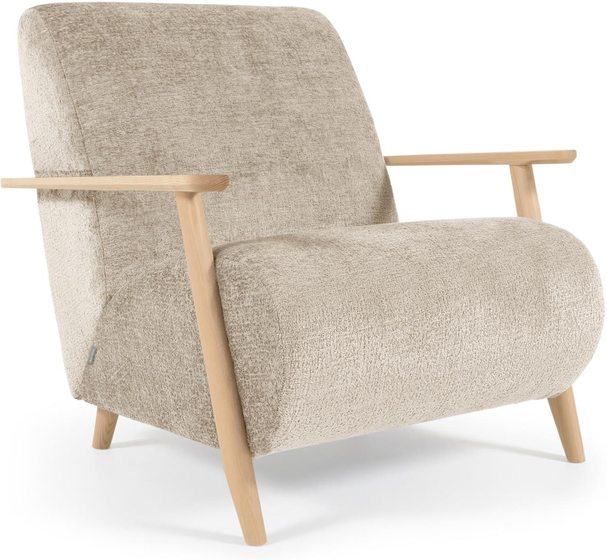 Lænestol Meghan Kave Home beige chenille med E0 asketræsramme miljøvenlig