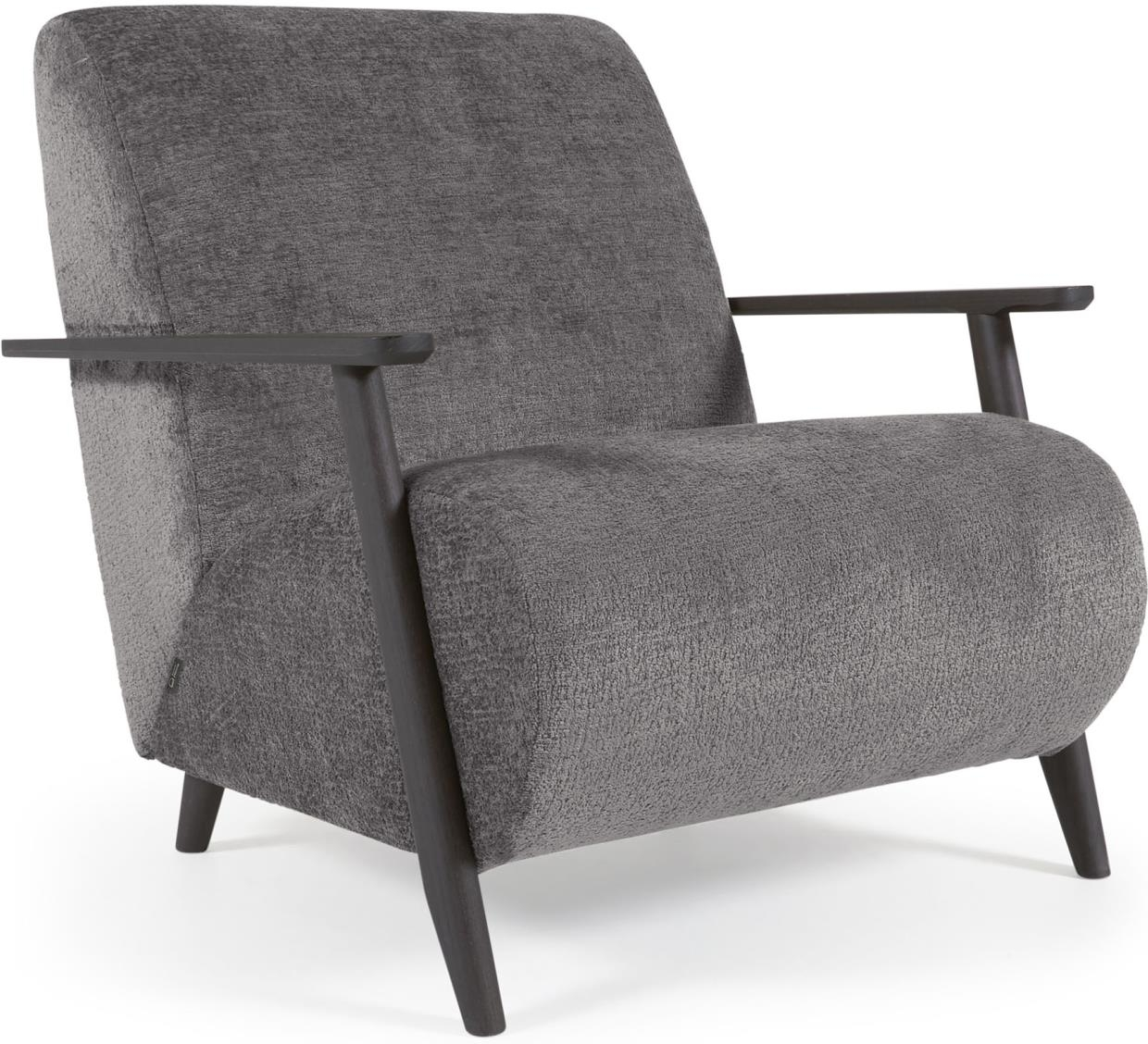 Lænestol Kave Home Meghan grå chenille asketræsramme rustik vintage læse- og hvilestol