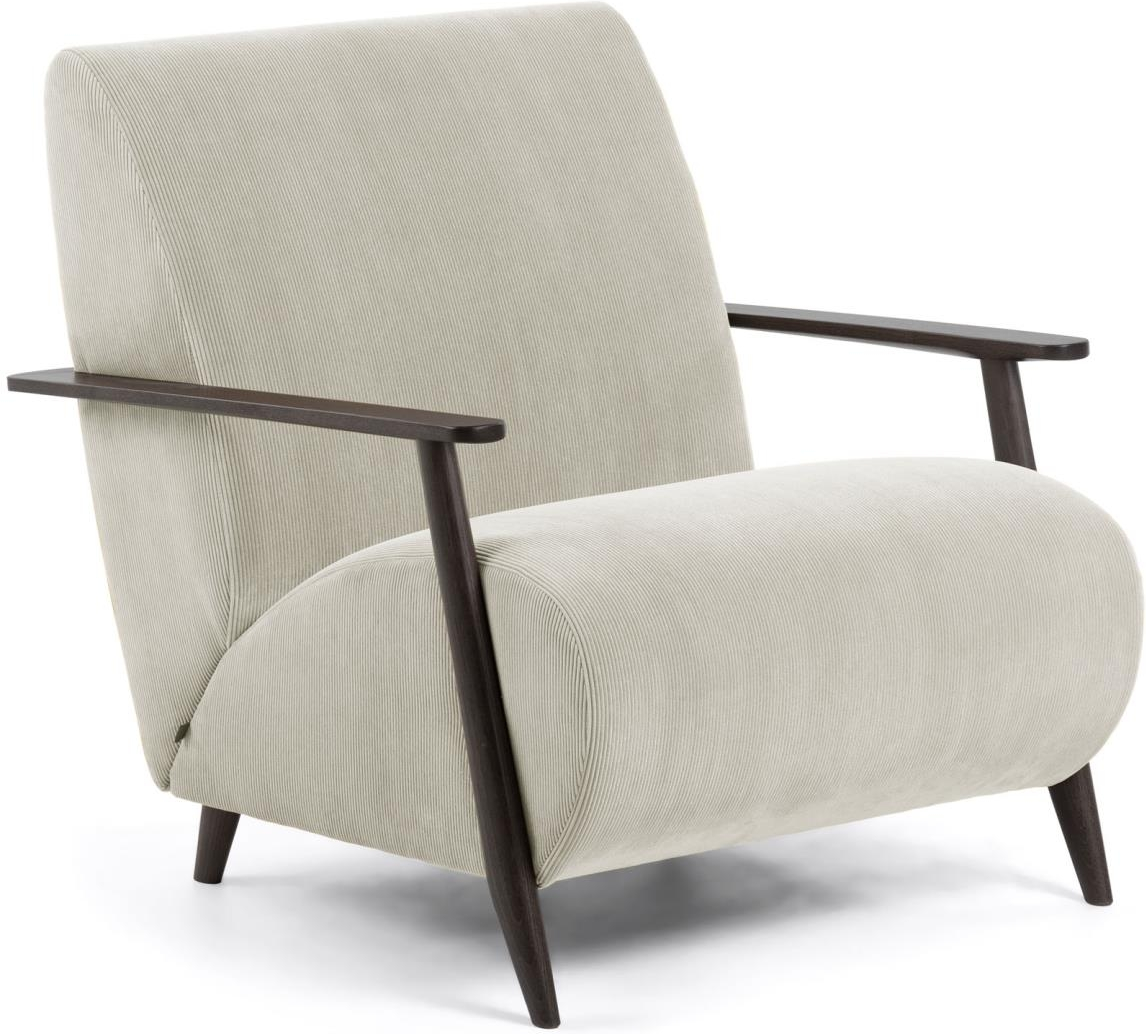 Lænestol Kave Home Meghan vintage pletafvisende fløjl beige natur brun med asketræ H78xB77xL83 cm