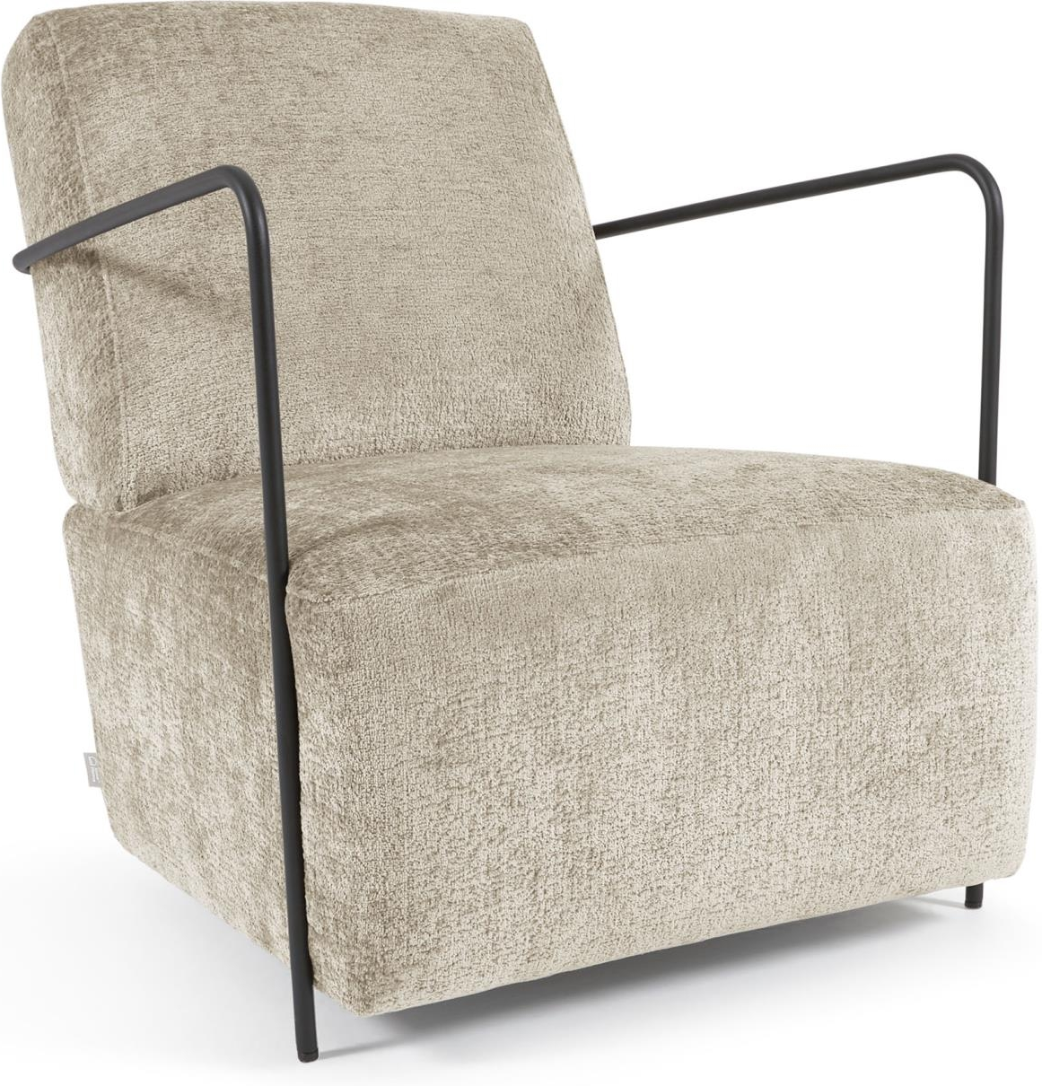 Lænestol Kave Home Gamer polstret i beige chenille med stålstel rustik loungekomfort